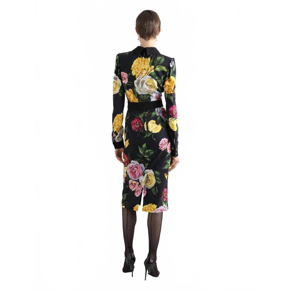 NEW DOLCE & GABBANA women's floral cady shirt dress in black peony and rose - Picture 4 of 5